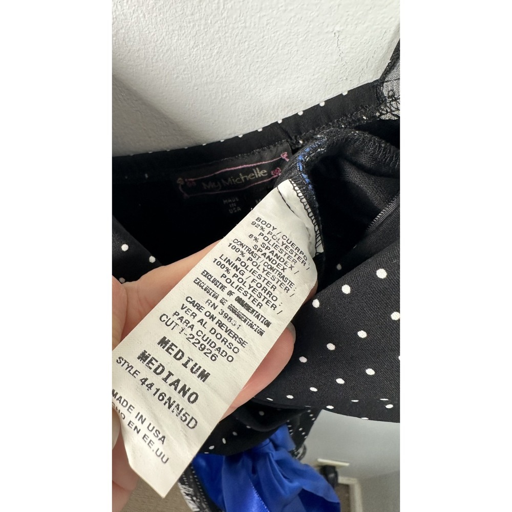 Vintage My Michelle Medium Dress Sweetheart Black White Blue Party Polka Dot - Picture 10 of 13